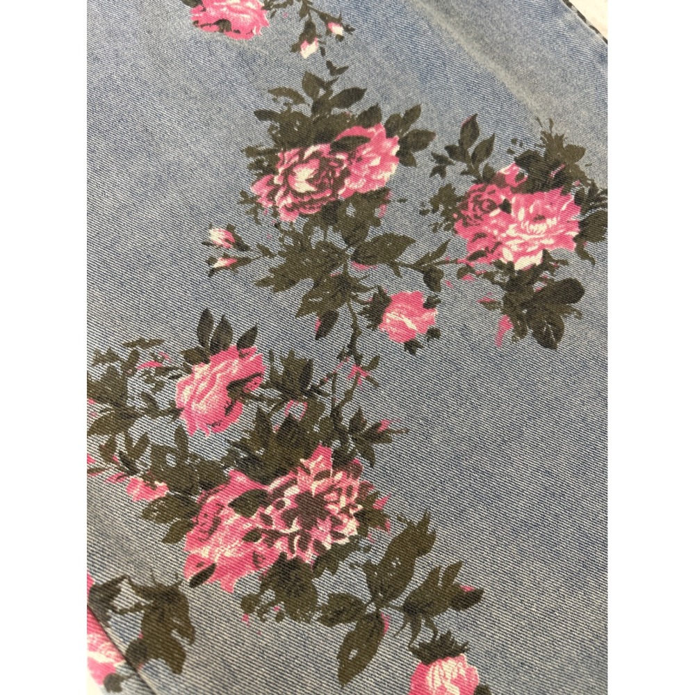 Floral Denim Overalls Wide Leg Pink Rose Print Blue Jean Jumpsuit Womens Medium - Picture 10 of 13